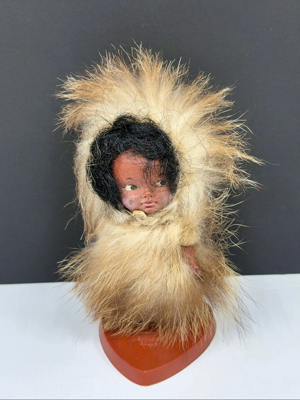 Vintage Inuit Eskimo Arctic Child Doll 5” Fur Parka Hood Souvenir Collectible
